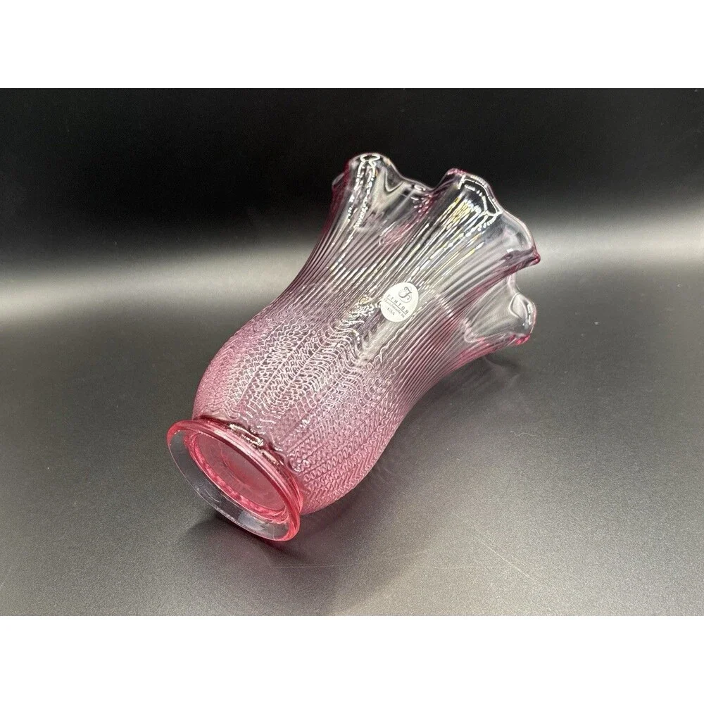 Vintage Fenton Art Glass Swung Vase Purple Pink Cranberry W/ Sticker~6”